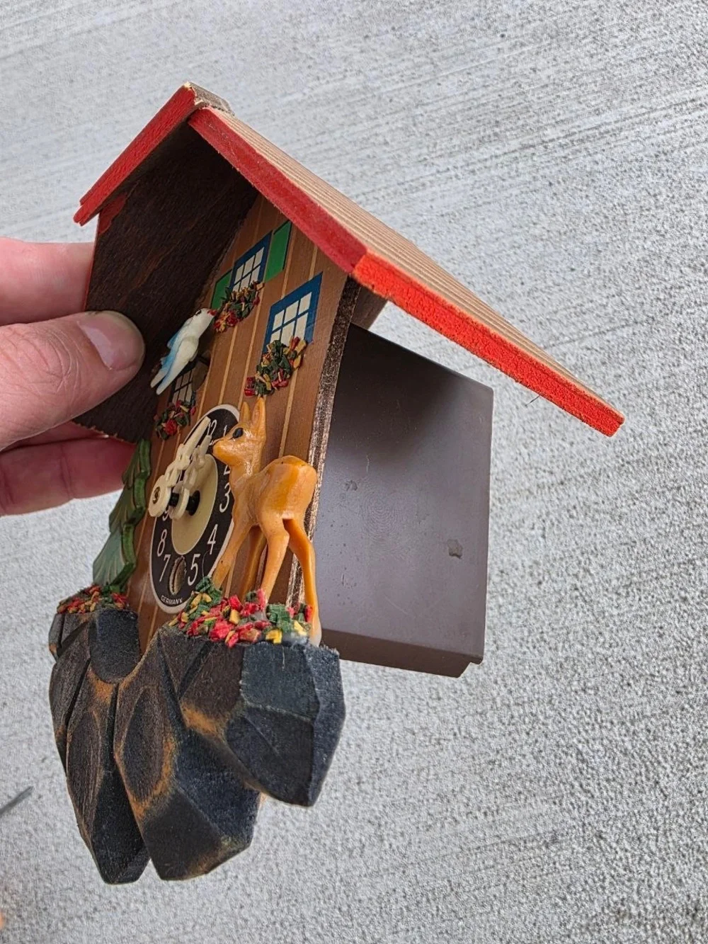 Vintage German Mini Cuckoo Clock Jengsler Made In Germany Swinging Figures Black